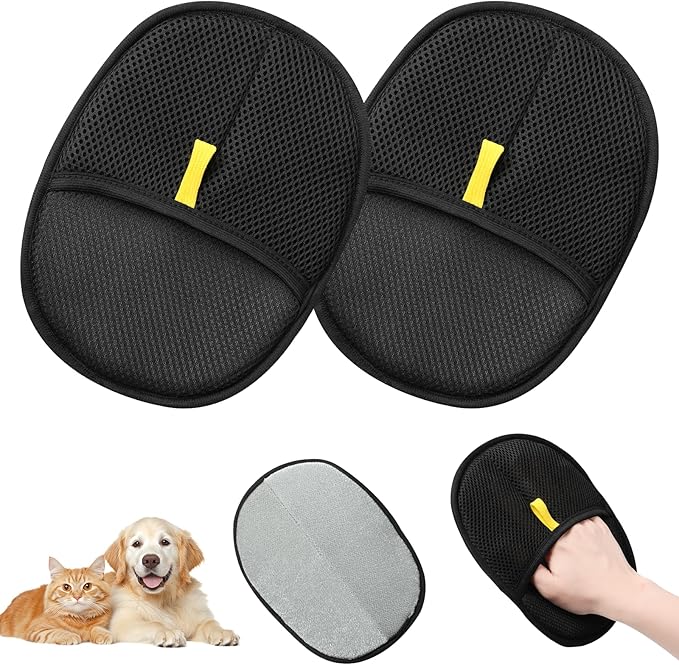 Pet Hair Removal Glove,Electrostatic Efficient Grooming Gloves for Pet Hair,Cat Grooming Gloves,Upgraded Animal Fur Removal Tool,Reusable Cat & Dog Hair Remover for Couch,Carpet,Curtain(2PCS)