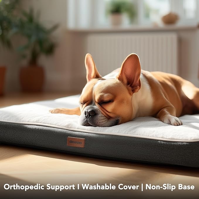 Deconovo Orthopedic Dog Bed for Medium & Large Dogs – Supportive Memory Foam with Washable Cover, Non-Slip Base – Comfort for Senior, Arthritic & Active Pets, White and Grey Side, 44" Lx32 Wx3 Th