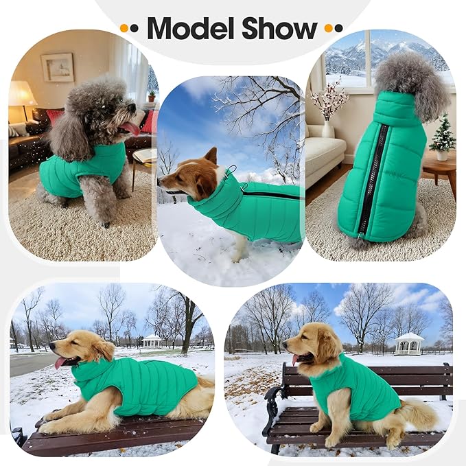 Large Dog Winter Vest for Boys & Girls, Warm Cold Weather Coat for Dogs with Back Zipper Detachable Neck Wrap, Easy on/Off Windproof Pet Snow Jacket Clothes, Weimaraner, Labrador, Green XL