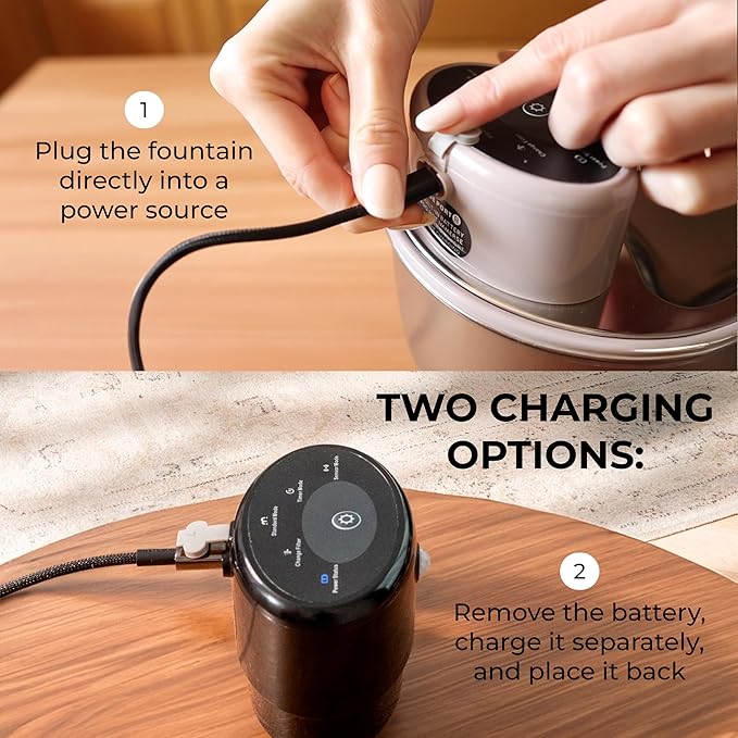 Wireless Cat Water Fountain Stainless Steel, 5200mAh Battery, Ultra Quiet, Automatic Pet Water Dispenser, 108oz/3.2L, Two Flow Modes, BPA-Free, Multi-Filtration, Includes 2 Filters - White