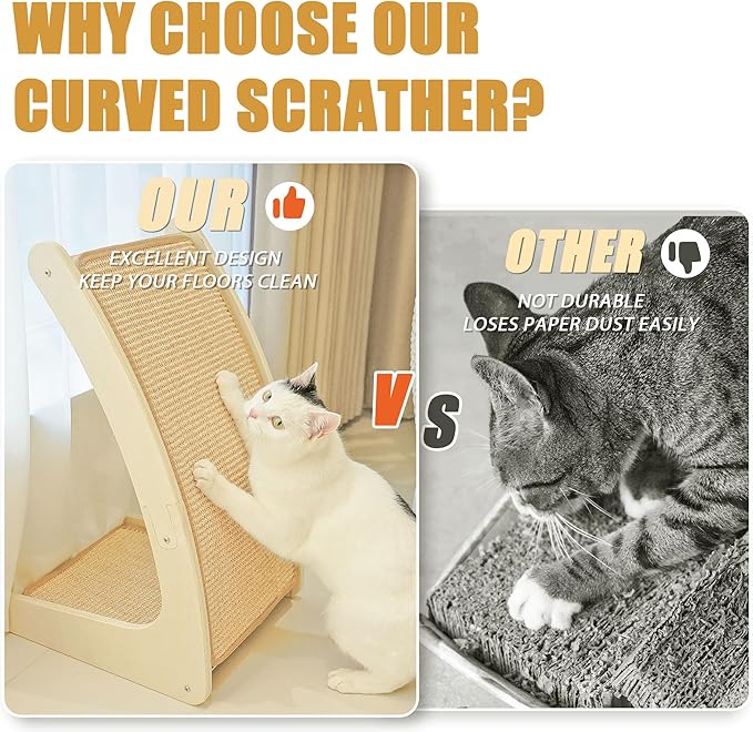 Cat Scratcher, Curved Scratching Board for Indoor Cats, Protecting Furniture Scratch Pad, Floor Mounted Scratching with Mouse Toy, Catnip
