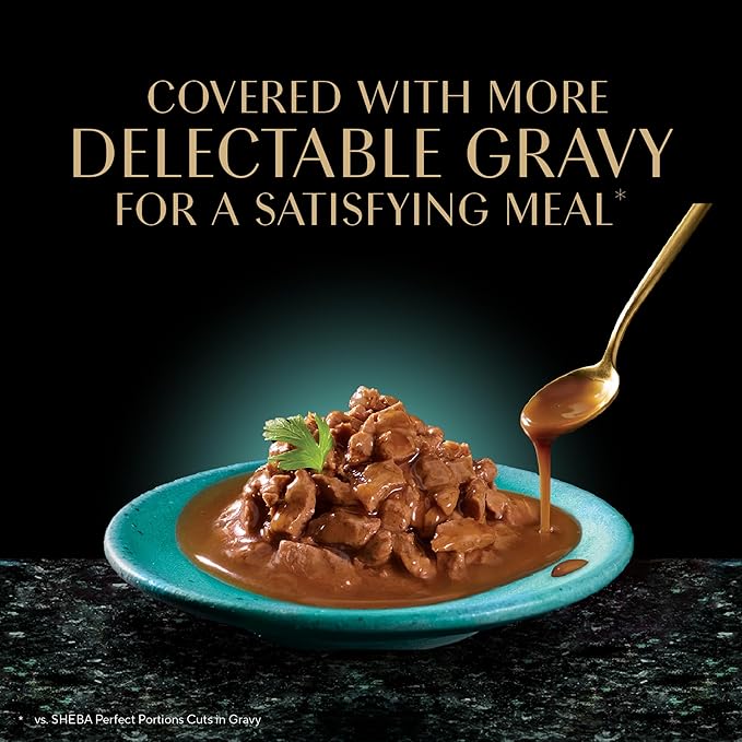 Sheba Gravy Indulgence Adult Wet Cat Food Beef Entree in Extra Gravy, 2.6 oz. Twin-Pack Trays (24 Count, 48 Servings)