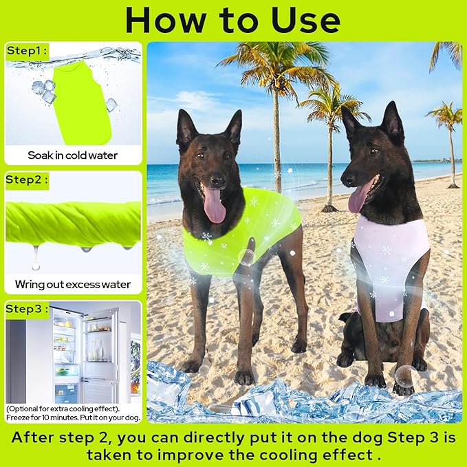 2 Pack Dog Shirts, Ice Pet Vest Dog Clothes for Instant Cooling, Lightweight Breathable Sleeveless T-Shirts for Large Dogs, Light Purple+Fluorescent Green (2XL)