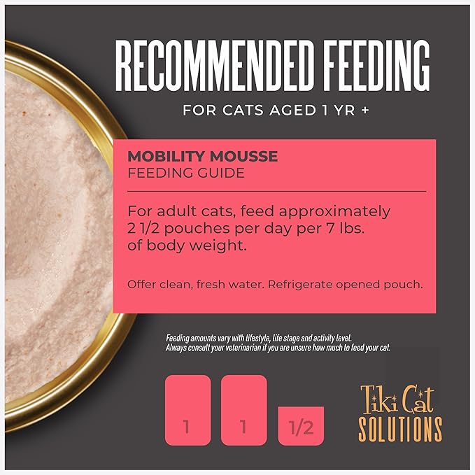 Tiki Cat Solutions Mobility Mousse, Chicken & Tuna Recipe in Broth, Formulated to Support Healthy Joints, Functional Wet Cat Food, 2.4 oz. Pouch (12 Count)