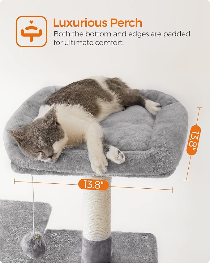 Feandrea Cat Tree, 56.3-Inch Cat Tower for Indoor Cats, Multi-Level Cat Condo with 4 Scratching Posts, 2 Perches, Hammock, Cave, Light Gray UPCT161W01