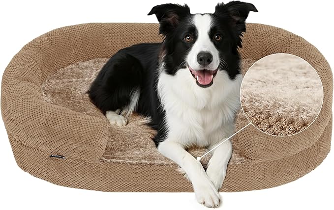 Orthopedic Dog Bed for Large Dogs, Removable Washable Cover, Memory Foam Indestructible Pet Couch for Big Dogs, Sturdy and Cozy Round Bed with Bolstered Sides, Durable Crate Bed, Camel