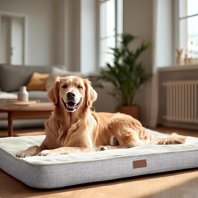 Deconovo Orthopedic Dog Bed for Medium & Large Dogs – Supportive Memory Foam with Washable Cover, Non-Slip Base – Comfort for Senior, Arthritic & Active Pets, White, 36" Lx27 Wx3 Th