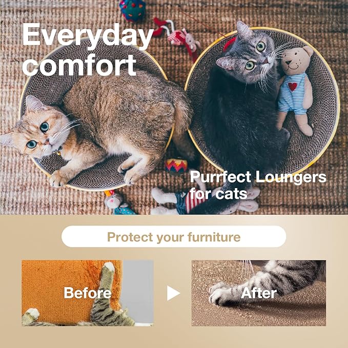 Necoichi Cat Scratcher Bowl for Indoor Cats - Cat Scratching Lounger with Reversible Usability and Extra Comfort for Lounge, Cardboard Bed Couch / (XL, Hologram White)