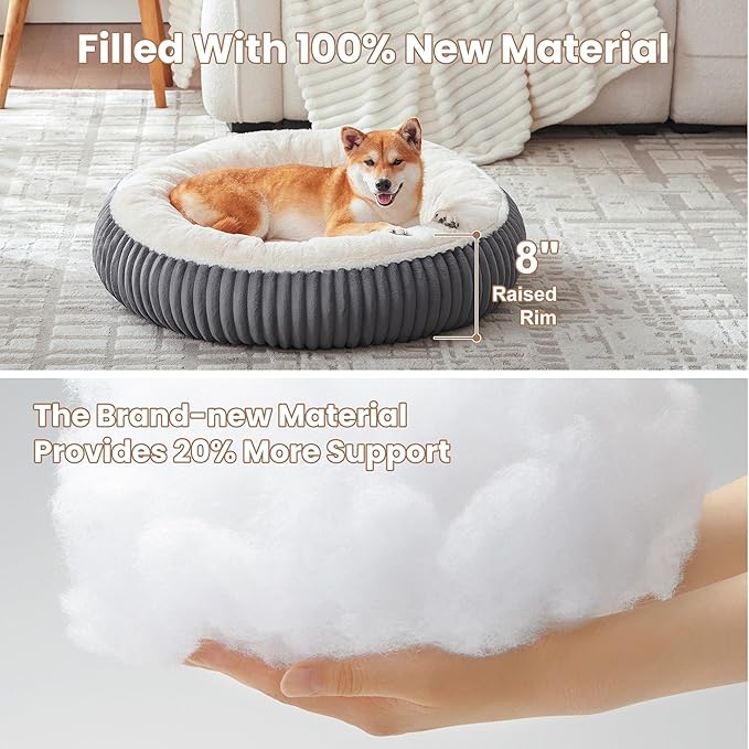 33 inches Donut Dog Bed for Medium Large Dogs,Calming Round Pet Bed with Removable Cover,Washable Milk Plush Faux Fur, Fits up to 50 lbs Pets(Dark Grey,M Plus)