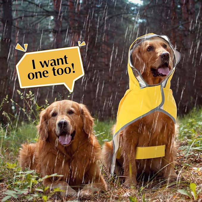 Abbylike Adjustable Waterproof Dog Raincoat Slicker Poncho for Small and Medium Dogs Puppies, with Transparent Hooded Double Layer, with Reflective Edges and Foldable Storage Bag(XL)