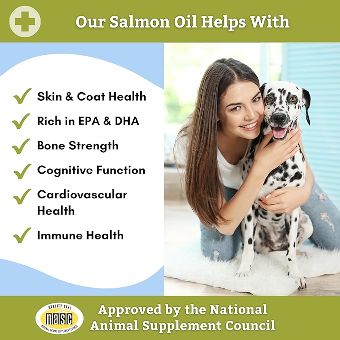 Wholistic Pet Organics Salmon Oil: Deep Sea Wild Alaskan Salmon Oil for Dogs and Cats - Natural Omega 3 Dog Fish Oil Supplement with EPA and DHA for Skin, Coat, Heart and Nervous System Health