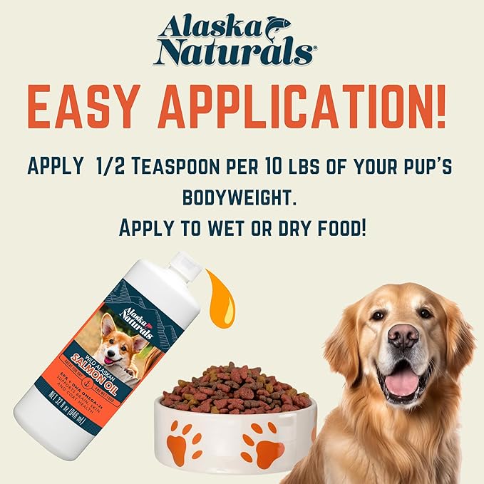 Alaska Naturals Wild Alaskan Salmon Fish Oil Supplement for Dogs Skin and Coat with EPA DHA Omega 3 Fatty Acids Liquid Food Topper 15.5 oz. Pump