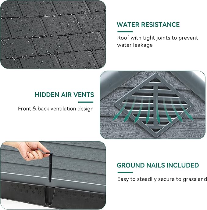 YITAHOME Large Plastic Dog House Outdoor Indoor Doghouse Puppy Shelter Water Resistant Easy Assembly Sturdy Dog Kennel with Air Vents and Elevated Floor