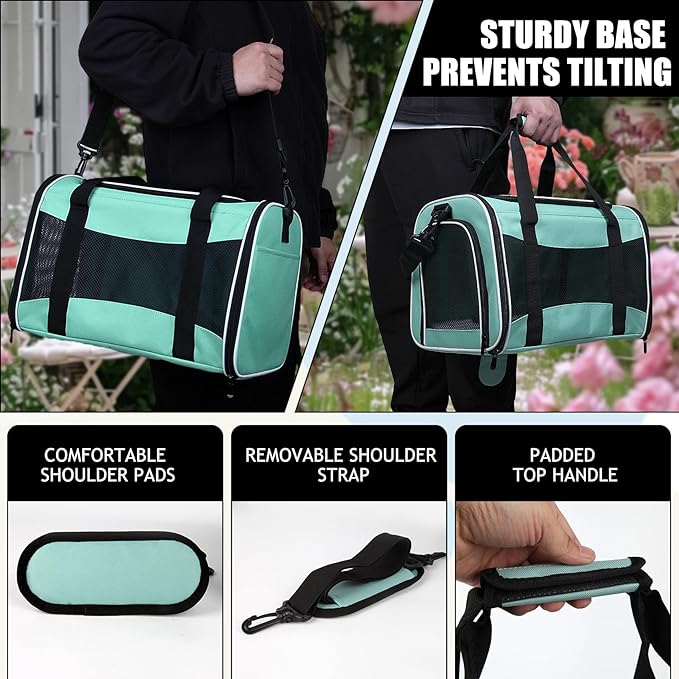 Cat Dog Carriers Soft-Sided, Pet Travel Carrier for Small Cats Dogs Under to15lbs, Soft-Solid Collapsible Carrier,(Medium,Green)