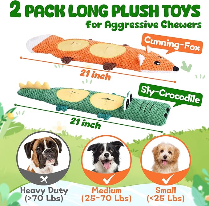XIUGOAL Dog Toys for Aggressive Chewers, 2 Pack No Stuffing Interactive Dog Toys for Boredom and Teething, Squeaky Chew Toy for Small, Medium Breed to Keep Them Busy