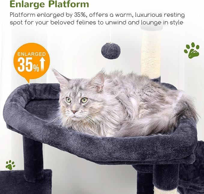 Globlazer Sturdy Cat Tree, 68-inch Large Cat Tower for Indoor Adult Cats 20 lbs Heavy Duty Cat Tree for Big Cats with Extra Large Platform, 5 Scratching Post, S68, Dark Grey