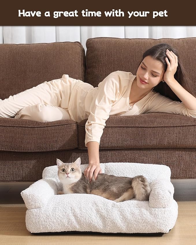 Thirdream Heated Cat Couch Bed for Indoor Pet Cats,Orthopedic Furniture, Warming & Heating PET Chair, Cat Beds Fabric, Anti-Slip Bottom, Washable Cover, Cute & Large Size