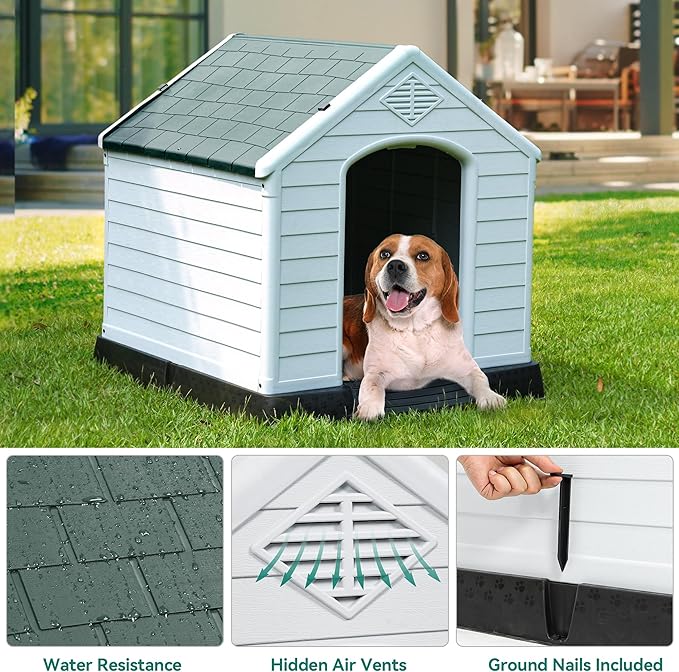 YITAHOME Large Plastic Dog House Outdoor Indoor Doghouse Puppy Shelter Water Resistant Easy Assembly Sturdy Dog Kennel with Air Vents and Elevated Floor