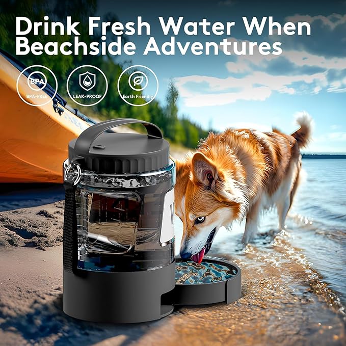 98oz Dog Water Bottle Bowl Dispenser, Large Dog Travel Water Bottle with Pull-Out Drinking Bowl, Portable Beach Camping Essentials Accessories, Bpa Free