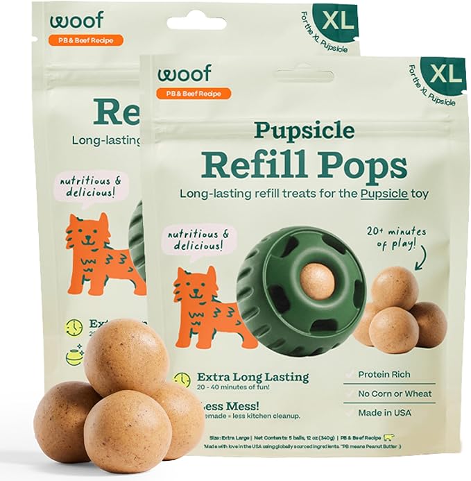 WOOF Pupsicle Refill Pops - Low-Mess Dog Snacks - with Peanut Butter and Beef - Dog Treats - Long Lasting - XL Pops - 5 Count - 2 Pack