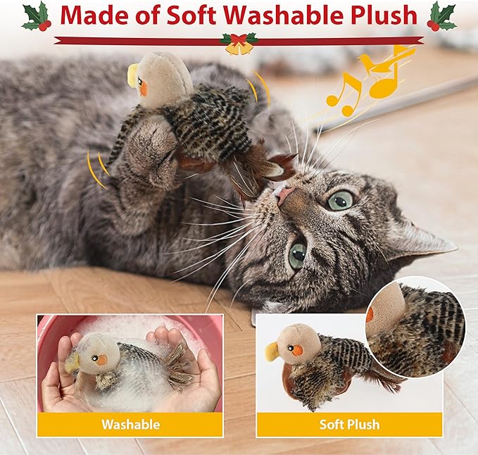 Gigwi Flapping Bird Cat Toy, Hangable Flying Bird Cat Toys for Indoor Cats, Interactive Motion Activated Chirping Cat Toy, Automatic Beating Wings with Catnip