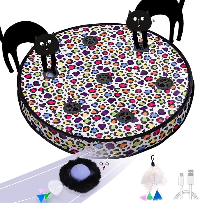ORSDA Cat Toys, Interactive Activated Moving Ball in 7 Holes Mat, Automatic Fast Rolling Ball, Hide and Seek Toys for Indoor Cats, Exercise Kicker Mouse Catching Game