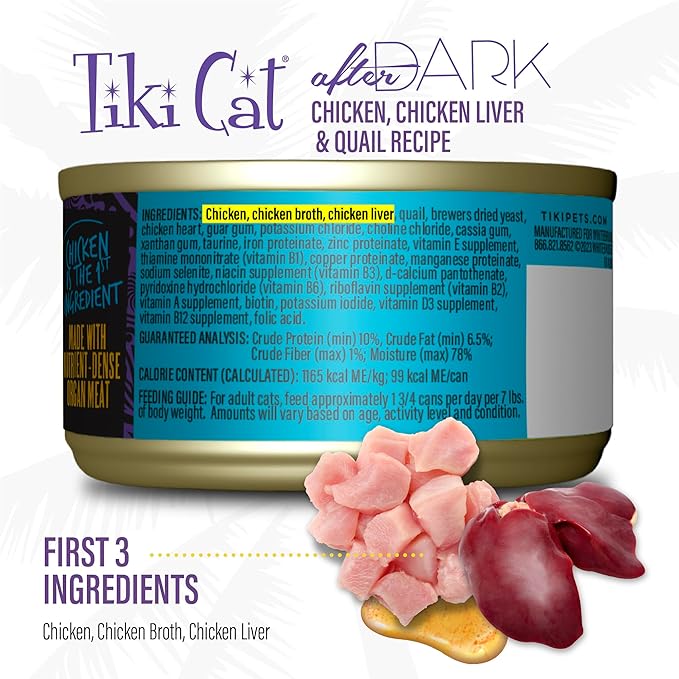 Tiki Cat After Dark Soft Pate, Chicken & Quail Egg, High-Protein Ingredients, Wet Cat Food for Adult Cats, 3 oz. Can (12 Count)