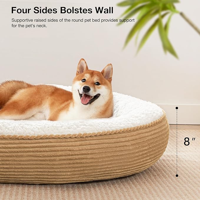 Love's cabin Round Donut Cat and Dog Cushion Bed, 36in Pet Bed for Cats or Small Dogs, Anti-Slip Water-Resistant Bottom, Super Soft Durable Fabric Pet beds, Washable Cat Dog Bed Stripe Camel