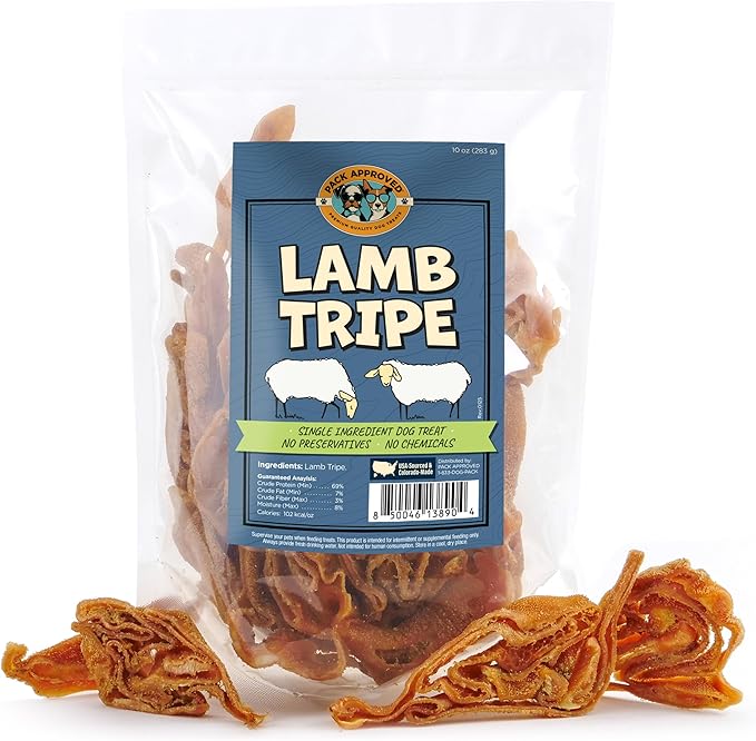 Lamb Tripe - Single Ingredient & Dehydrated Dog Treats - Lamb Treats for Sensitive Stomach - No Hide Dog Chews Tripe - 10oz