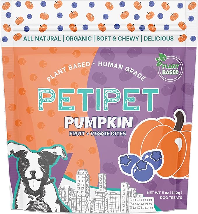 Plant-Based Pumpkin Dog Treats - Pumpkin, Carrot, Apple, and Blueberry Soft & Chewy - Vegetarian, Vegan Dog Treats with Organic Ingredients - Low-Protein, Hypoallergenic, Gluten-Free