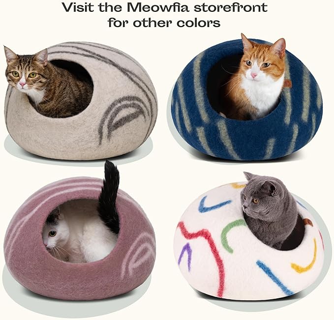 MEOWFIA Cat Cave – Premium Felt Cat Bed for Indoor Cats, Handmade 100% Merino Wool (Light Shades) (Large, Light Grey)
