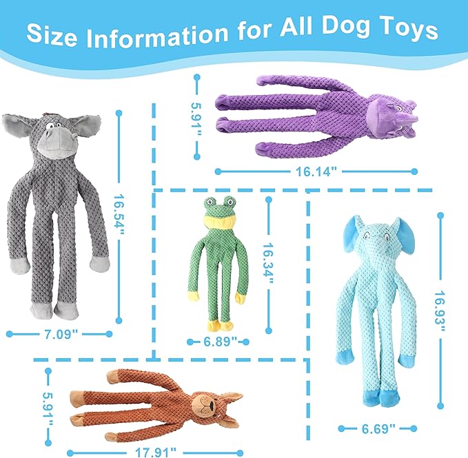Dog Squeak Toys for Small, Medium & Large Dogs, Durable Chew Toy for Teething and Chewing, Tough Interactive Puppy Toy, 5-Pack, for Dogs