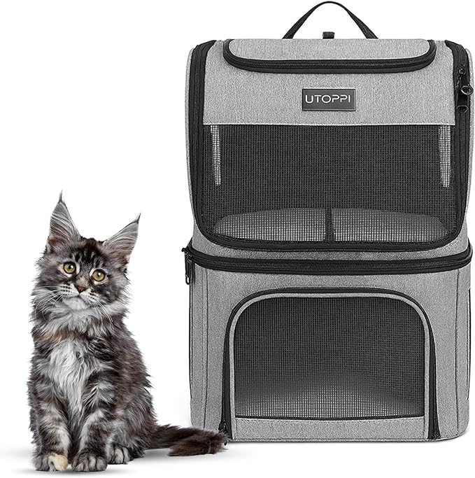 Cat Backpack Carrier for 2 Cats, Kittens or Small Dogs, Foldable & Breathable Pet Travel Bag, Cat Carrier Soft Sided & Lightweight, Holds up to 10kg, Ideal for Hiking, Camping & Picnic