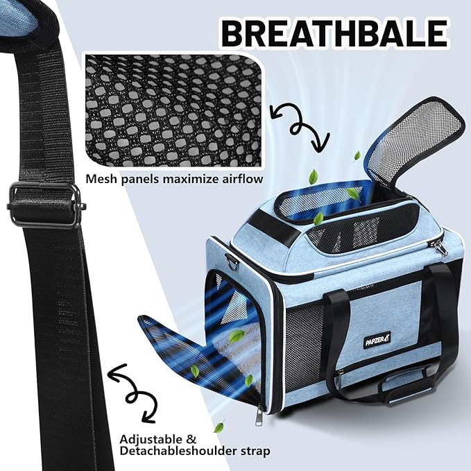 Cat Carrier Top-Expandable 18x11x11, United Delta American Airline Approved Dog Carrier, Soft Pet Carry-On Bag Underseat in Cabin, Puppy Air Travel Crate Kitten TSA Plane Carrying Case Blue