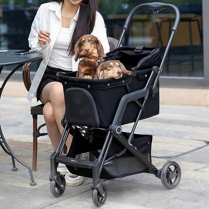 Dog Cat Stroller, Suitable for Dogs and Cats Weighing No More Than 66 Pounds, Foldable 4 Wheels Pet Strollers, Travel Small Dog Pet Stroller with 4 Wheels (Black)