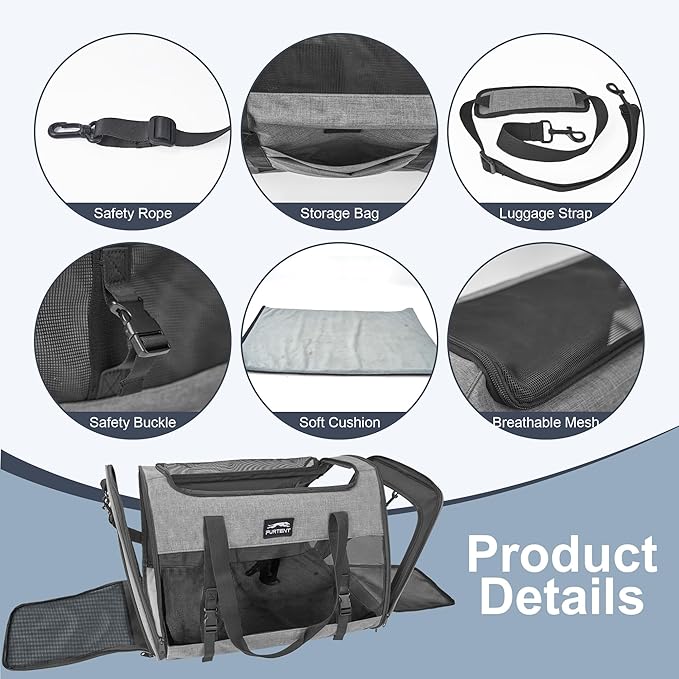 Cat Carrier Dog Carriers for Small Medium Dogs Large Cat Carrier Soft Sided Cat Carriers, Pet Travel Carrier Collapsible Cat Bag 0-25 Lbs, Puppy Kitten Carrier (Grey)