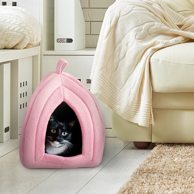 Cat House - Indoor Bed with Removable Foam Cushion - Pet Tent for Puppies, Rabbits, Guinea Pigs, Hedgehogs, and Other Small Animals by PETMAKER (Pink)