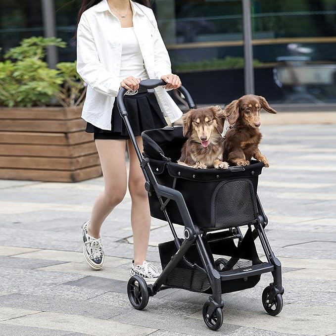 Dog Cat Stroller, Suitable for Dogs and Cats Weighing No More Than 66 Pounds, Foldable 4 Wheels Pet Strollers, Travel Small Dog Pet Stroller with 4 Wheels (Black)
