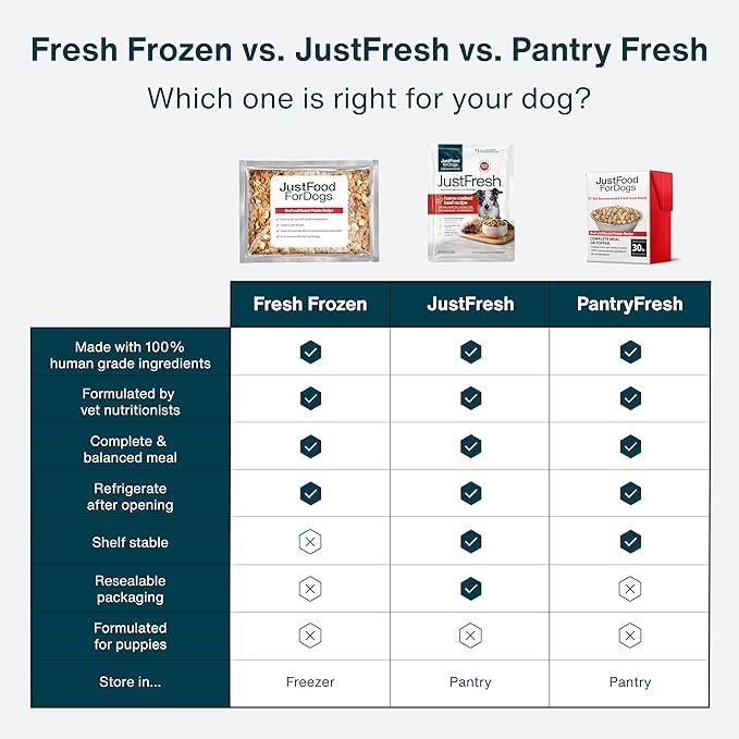 JustFoodForDogs JustFresh Home-Cooked Beef Dog Food with No Preservatives, Resealable Package, Human Grade Wet Dog Food, 12 oz - 7 Pack