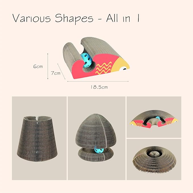 Magic Organ Multiform Scratching Board with Catnip, Foldable Magnetic Assembly Cat Scratch Pad for Outdoor Entertainment, Portable Accordion Cat Scratcher Cardboard with Bell Ball Toy for Indoor Cats