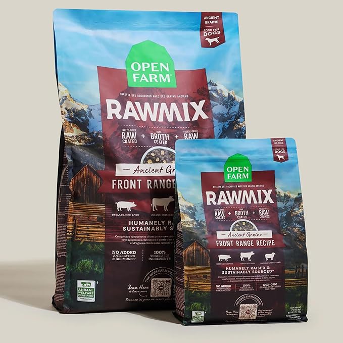 Open Farm, RawMix Dry Dog Food with Ancient Grains, Protein-Packed Kibble Coated in Bone Broth with Freeze Dried Raw Chunks, Beef Pork & Lamb, Front Range Recipe, 20lb Bag