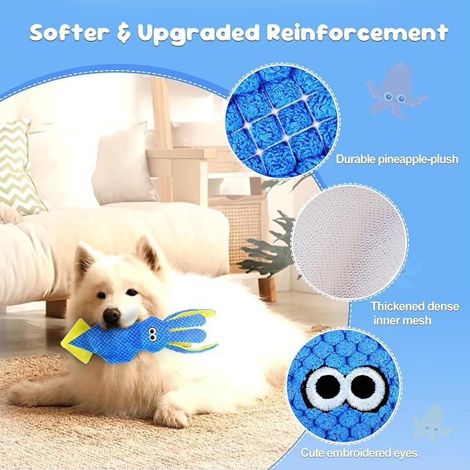 wodoca Squeaky Dog Toy, Dog Puzzle Training Enrichment Crinkle Snuffle Treat Dispensing Stuffed Plush Chew Toys to Keep Them Busy, Interactive Tug of War Doggie Toy for Small Medium Breed - Squid