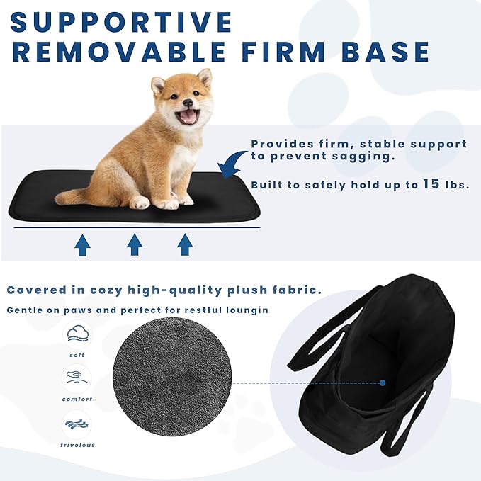 Lightweight Dog Purse Carrier for Small Dogs Under 15 lbs, Puffy Quilted Pet Carrier Tote for Puppies with Safety Leash Clip, Women's Hands-Free Dog Carrier Bag for Travel/Shopping (Black)