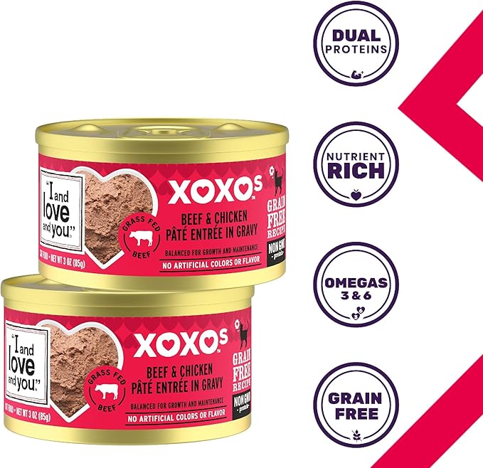 I AND LOVE AND YOU XOXOs Wet Cat Food - Chicken + Beef Pâté - Grain Free, Filler Free, 3oz Pack of 24 Cans