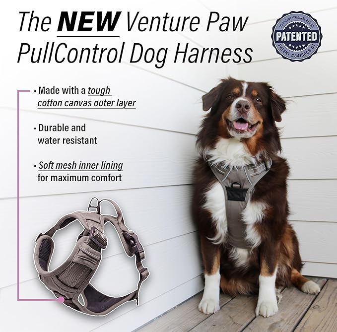 Doggie Design Venture Paw No Pull Dog Harness - Simple Adjustable Puppy Harness - Anti Pull Dog Collar for Walks and Outdoor Adventures - Dried Sage, XL