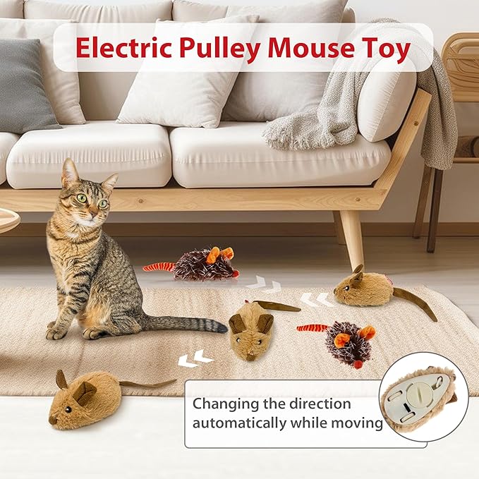 PETGEEK Gigwi Interactive Cat Toys for Indoor Cats, Automatic Electronic Moving Mouse Cat Toy with Realistic Squeaky, Kitten Toys for Hunting Play Exercise (Set)