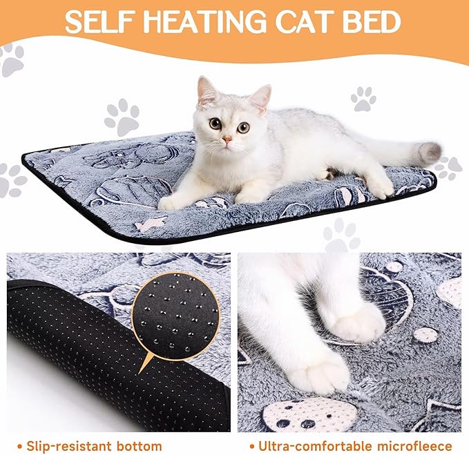 Paw Legend Self Warming Cat Bed Mat (23.6" x 17.7") Self Heating Cat Dog Pad Ultra Soft Extra Warm Thermal Indoor Outdoor Sleeping Washable Non-Slip Bottom Dog Heating Pad