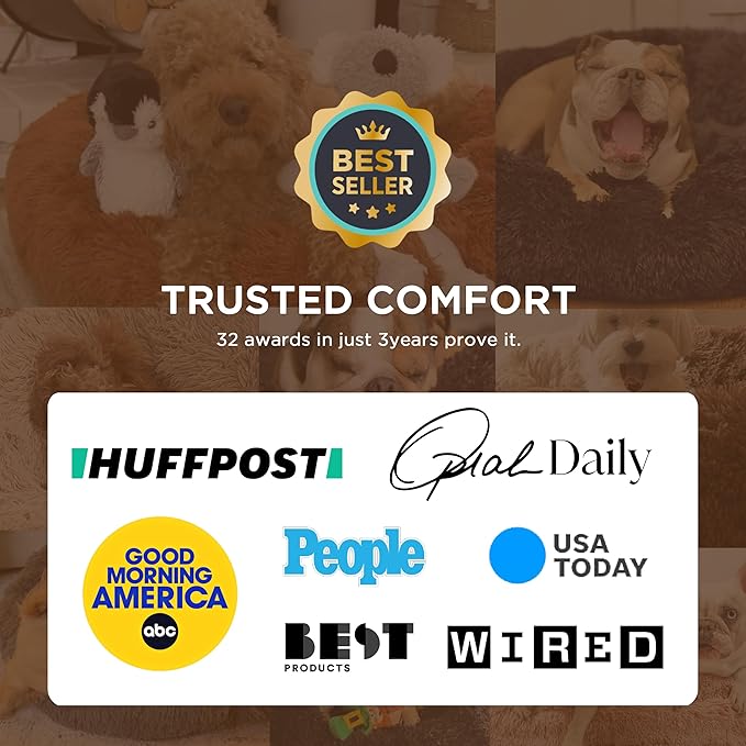 Bedsure Calming Dog Bed for Small Medium Dogs - Donut Washable Medium Puppy Bed, 27 inches Anti-Slip Round Fluffy Plush Faux Fur Pet Bed, Camel