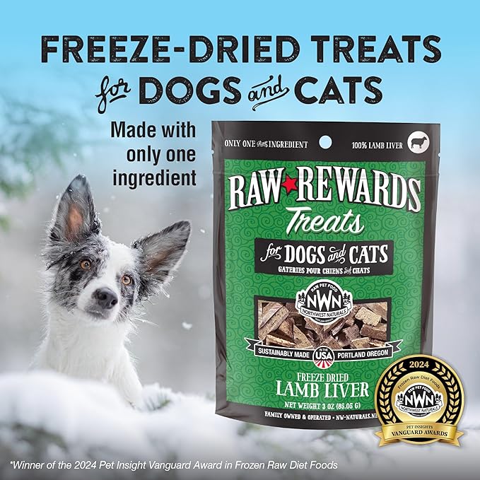 Northwest Naturals Raw Rewards Freeze-Dried Lamb Liver Treats for Dogs and Cats - Bite-Sized Pieces - Healthy, 1 Ingredient, Human Grade Pet Food, All Natural, Proudly Made in USA, 3 Oz (Pack of 3)
