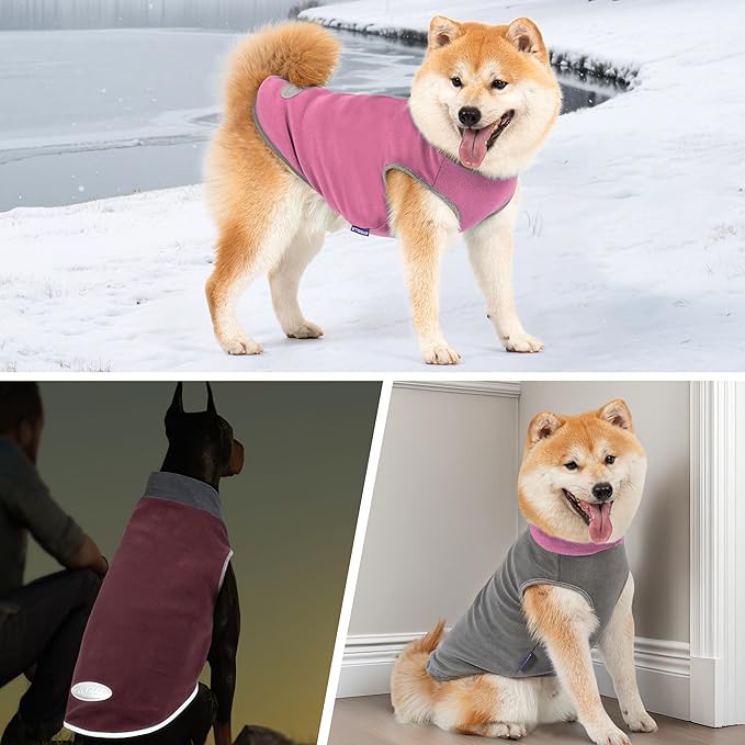cyeollo 2 Pack Dog Sweaters for Small Dogs Lightweight Stretchy Fleece Vest Pullover Dog Sweatshirt with Reflective Stripe Pet Clothes Coats Size L Pink & Grey